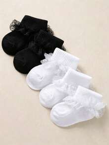 5 Pairs Newborn Baby Girls White Lace Ruffle Socks, Breathable Princess Style Pleated Socks Suitable For Newborns & Toddlers - Multicolor - View 19