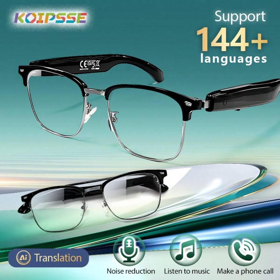 Kính dịch thuật thông minh Koipsse AI, gọng kim loại, tai nghe Bluetooth TWS, hỗ trợ dịch thuật, nghe nhạc và gọi điện không dây, điều khiển cảm ứng, unisex, kính thời trang có thể sạc lại, quà tặng công nghệ cao sáng tạo. - Xem 1