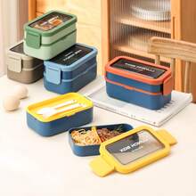 1pc Adult Lunch Box With Utensils, Leak-Proof, Stackable Bento Box, Suitable For Lunch, Meal Prep, Work, Camping, School, Kitchen Accessories, Back To School And Office Essentials (Green + Pink) - Multicolor - View 8