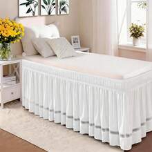 1pc Lace Trim Dorm Bed Skirt, Wrap Around Design With Adjustable Elastic Band, Suitable For Dorm Bedding Set, Customizable Heights: 30", 32", 36", 42", 50" Adjustable For Bed Skirt And Box Spring Cover. Soft, Durable, Wrinkle-Resistant Fabric - Made Of Premium Microfiber, Dustproof Pleated Style, Fade-Resistant, Machine Washable - Lace Trim With Staircase Pattern TwinXL 50" Drop - View 4