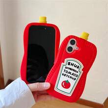 Funny Tomato Bottle Design 16/15 Apple 14 Pro Phone Case, 13 Pro Max 3D Cartoon Niche Quirky Full Coverage Soft Silicone Protective Cover, Creative Personalized Case For Women - Tomato Sauce - View 12