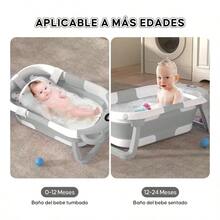 Portable Folding Baby Bathtub With Cushion And Built-In Thermometer - 灰色的 - 查看 6