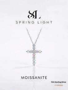 1 chiếc dây chuyền hình thánh giá đính đá Moissanite 0.1 carat, bạc sterling 925, món quà sang trọng, thanh lịch dành cho lễ đính hôn, đám cưới, sinh nhật bạn thân, kỷ niệm, trang sức cưới. - Dây chuyền Moissanite hình thánh giá - Xem 1