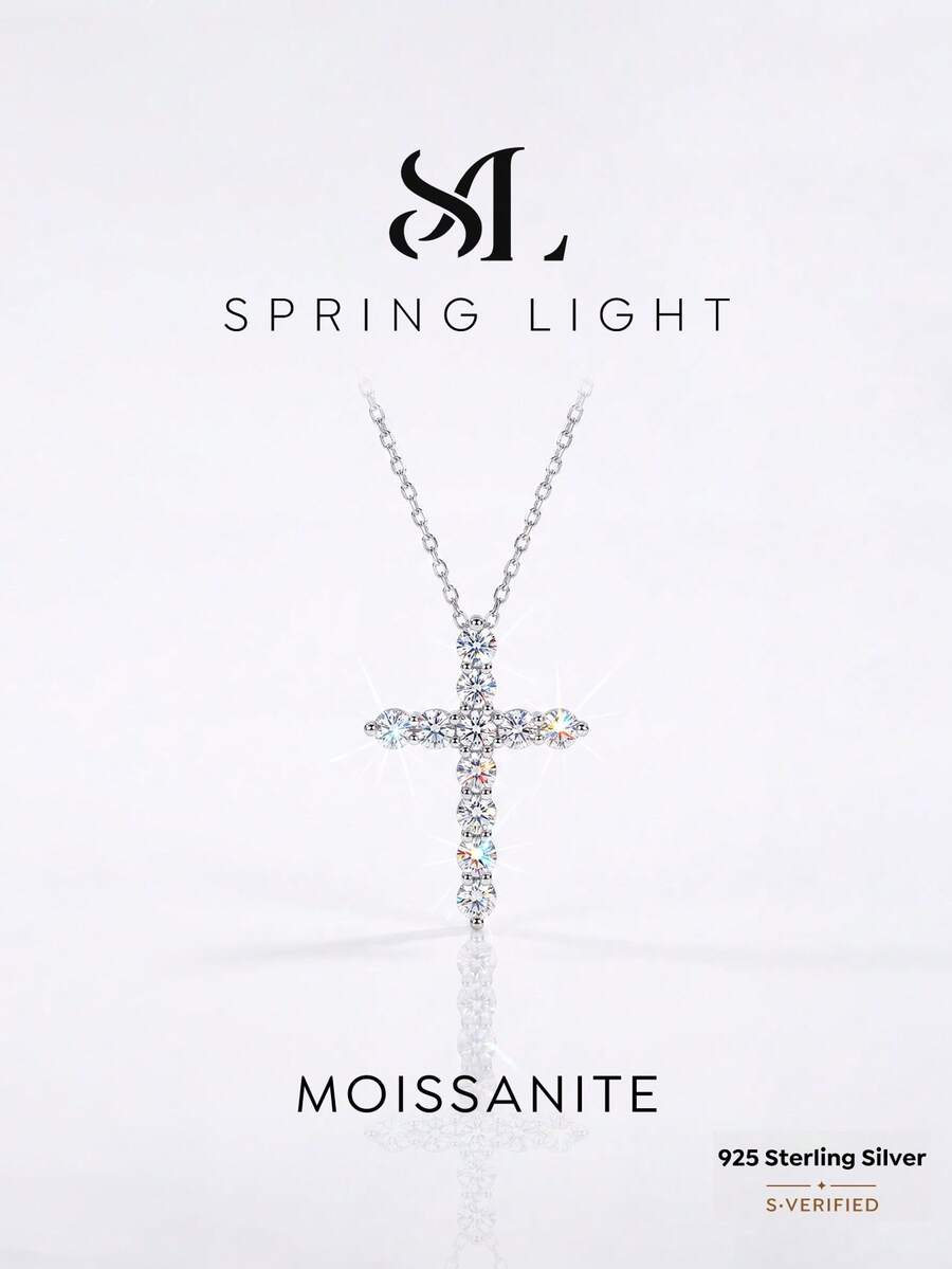 1 chiếc dây chuyền hình thánh giá đính đá Moissanite 0.1 carat, bạc sterling 925, món quà sang trọng, thanh lịch dành cho lễ đính hôn, đám cưới, sinh nhật bạn thân, kỷ niệm, trang sức cưới. - Dây chuyền Moissanite hình thánh giá - Xem 1