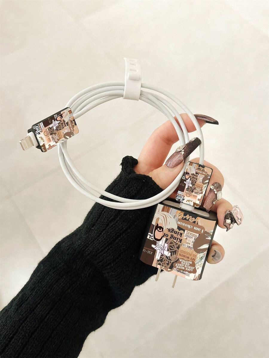 耶稣图案手机充电器保护套，线缆整理配件套装 - 20W/18W 充电器适配器，适配器头保护套，兼容 11/12/13/14/15/16/17 Pro Max - 彩色 - 查看 1