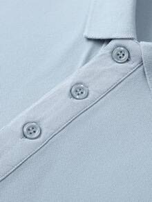 男士夏季輕量面料 Polo 衫 | 修身短袖純色領口上衣，適合日常、通勤、辦公、輕量運動與海灘穿著 - 霧霾藍 - 查看 5