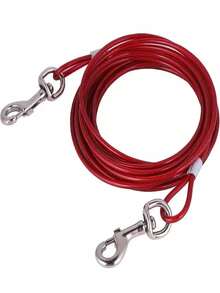 Cat Tie Out Cable, 10/20/30 Chew Proof Steel Wire Leash With 360° Swivel Clips, No Tangle Cat Tether For Yard, Camping, Outdoor Use, Also As Multi-Purpose Utility Rope For Small Pets - Red - View 1