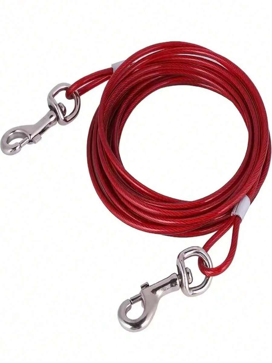 Cat Tie Out Cable, 10/20/30 Chew Proof Steel Wire Leash With 360° Swivel Clips, No Tangle Cat Tether For Yard, Camping, Outdoor Use, Also As Multi-Purpose Utility Rope For Small Pets - Red - View 1