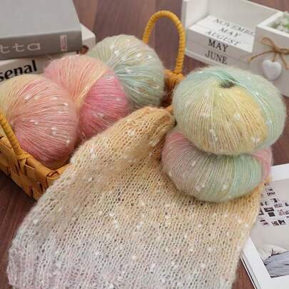 CHARM ELVES 3 cuộn sợi mohair cầu vồng nhiều màu, nguyên liệu đan móc thủ công DIY, sợi mỏng để làm các sản phẩm đan rỗng thời trang, áo len, mũ, khăn quàng cổ, khăn choàng, áo vest, áo khoác cardigan cho nam và nữ.