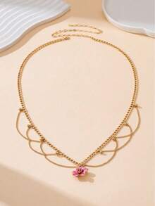 1pc Elegant Summer New Vacation Beach Style Tassel Chain Gradient Tie Dye Pink Hibiscus Pendant Waist Chain For Women - Flowers - View 4