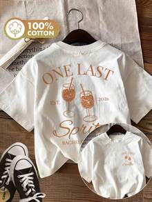 Women's Casual Summer Top With Double-Sided Print, Featuring A Vintage Style, Round Neck And Short Sleeves, With The Words 'ONE LAST SPRITZ EST 2026'. - White - View 7
