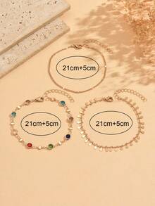 3pcs/Set Summer Casual Versatile Colorful Crystal Water Drop Tassel Layered Gold Tone Anklet Jewelry, Suitable For Holiday, Beach, Travel, Color Of Crystals Is Random - Multicolor - View 4