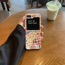 Cute Plaid Pattern Full Screen Animal Design Phone Case With Splatter Bead Chain Wrist Strap, Compatible With Samsung Galaxy ZFlip7 Z Flip6 ZFlip 5 Zflip6 Zflip5, Shockproof Back Cover - Off-white - View 5