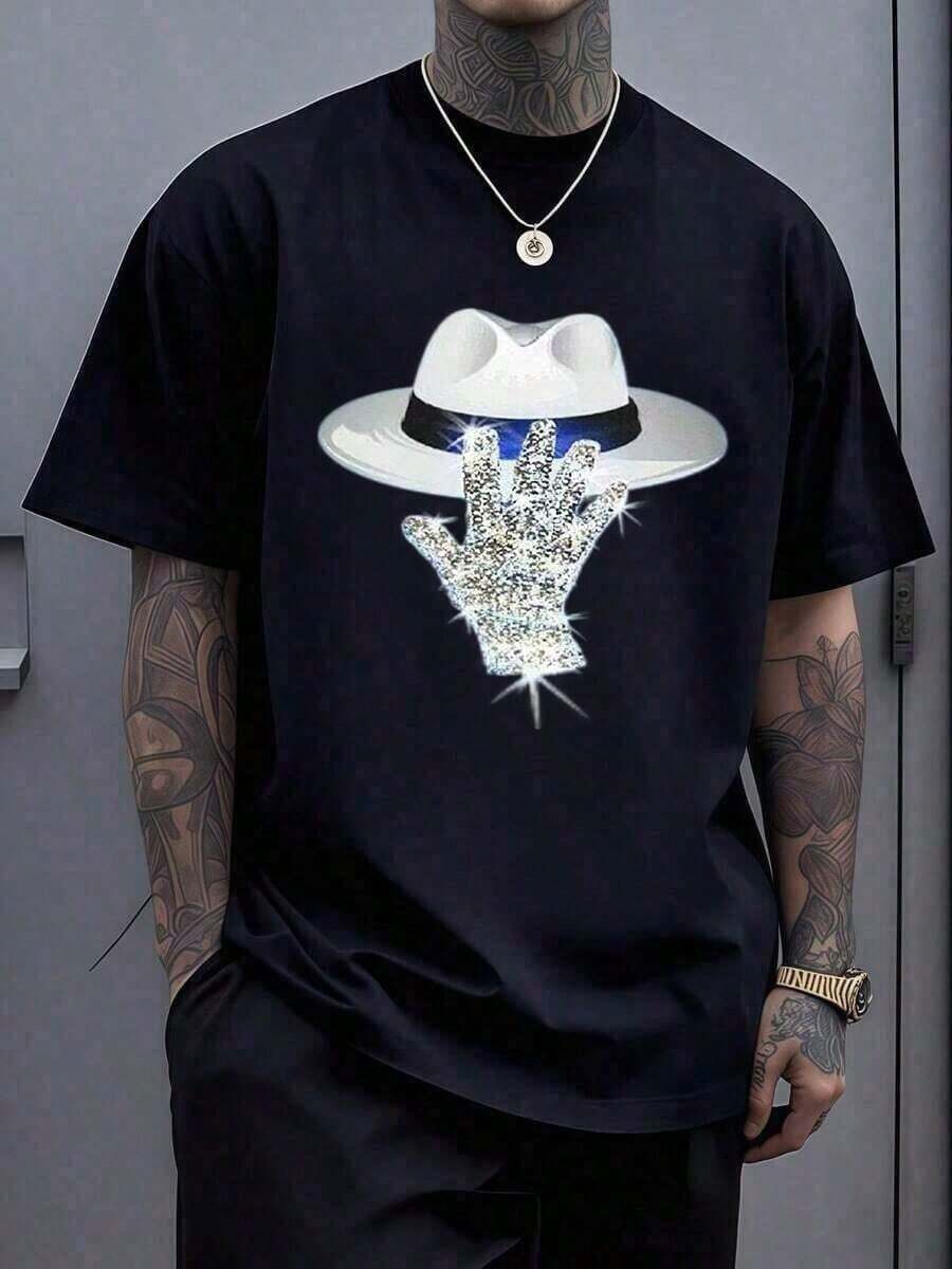 Classic T-Shirt, King Of Pop, Men's Rock Fashion T-Shirt, Punk T-Shirt, Great Value 100% Cotton T-Shirt, Ideal Gift For Fans, Perfect Gift For Men And Women, Graphic T-Shirt, Music - 黑色1 - 查看 1