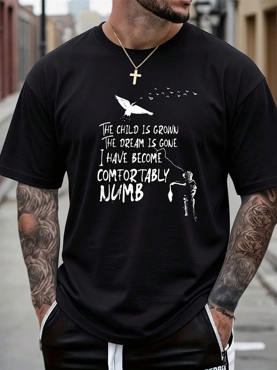 Men's Crew Neck T-Shirt | Comfortably Soft - Regular Fit - Comfortable And Soft Fabric - Suitable For Everyday Wear - Geometric Pattern, For All Seasons - Loose And Comfortable For Summer - Back - View 1