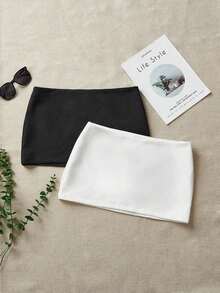 2 Faldas mini, minimalista, moda, informal, de unicolor - Blanco y Negro - Ver 8
