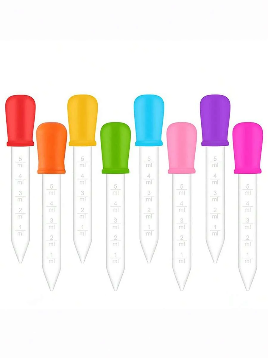 7 Stück Silikon-Tropfer, Silikon-Pipetten und Kunststoff-Pipetten, Medikamentenspender mit Skala zum Füttern, Malen, Färben, 5ML Silikon-Pipette Medikamentenspender mit Skala Anti-Erstickung zum Füttern von Haustieren, Tropfer-Spender für Süßigkeiten, Öl, Küche, Gummibonbon-Produktion - Verschiedenfarbig - Übersicht 1