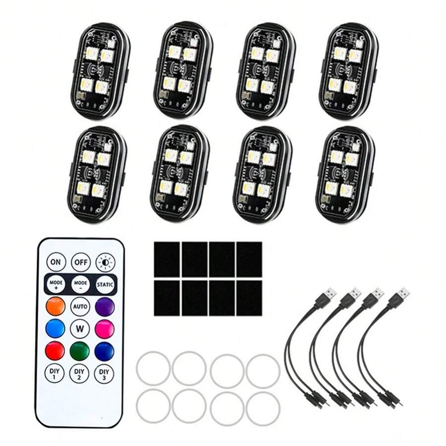1-8pcs Wireless LED Strobe Lights Car Decor Atmosphere Light 8 Colors Rechargeable Led Lights Anti-Collision LED Warning Light - A - Ver 1