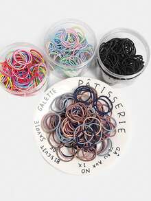 100pcs/Pack Colorful Shiny Elastic Hair Ties, Soft & Gentle For Baby & Girls Hair Accessories (OPP Bag) - Multicolor - View 3