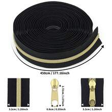 1 Set = 4.5m Zipper + 20pcs Zipper Pulls, Black & White Available, 5# Zipper Chain With 20pcs Zipper Pulls, 4 Zipper Teeth Colors (Bronze / Light Gold / Silver / Colorful) Suitable For Backpacks, Wallets, Handmade DIY, Sewing Replacement - -- - View 9