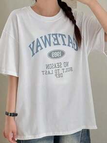 Women's Short-Sleeved T-Shirt, Round Neck, Loose Fit For Summer - Black - View 1