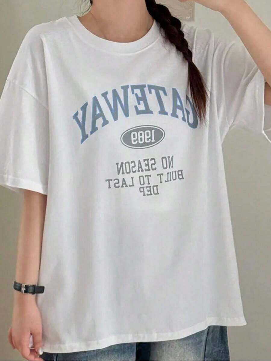 Women's Short-Sleeved T-Shirt, Round Neck, Loose Fit For Summer - Black - View 1