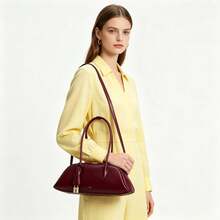 JW Fashion Handbag 2026 New European & American Vintage Boston Bag Large Capacity Bowling Bag Women Niche High-End Underarm Bag Baguette Shoulder Bag Commuting/Shopping/Date/Daily/Outdoor Leisure Bag - Burgundy - View 6