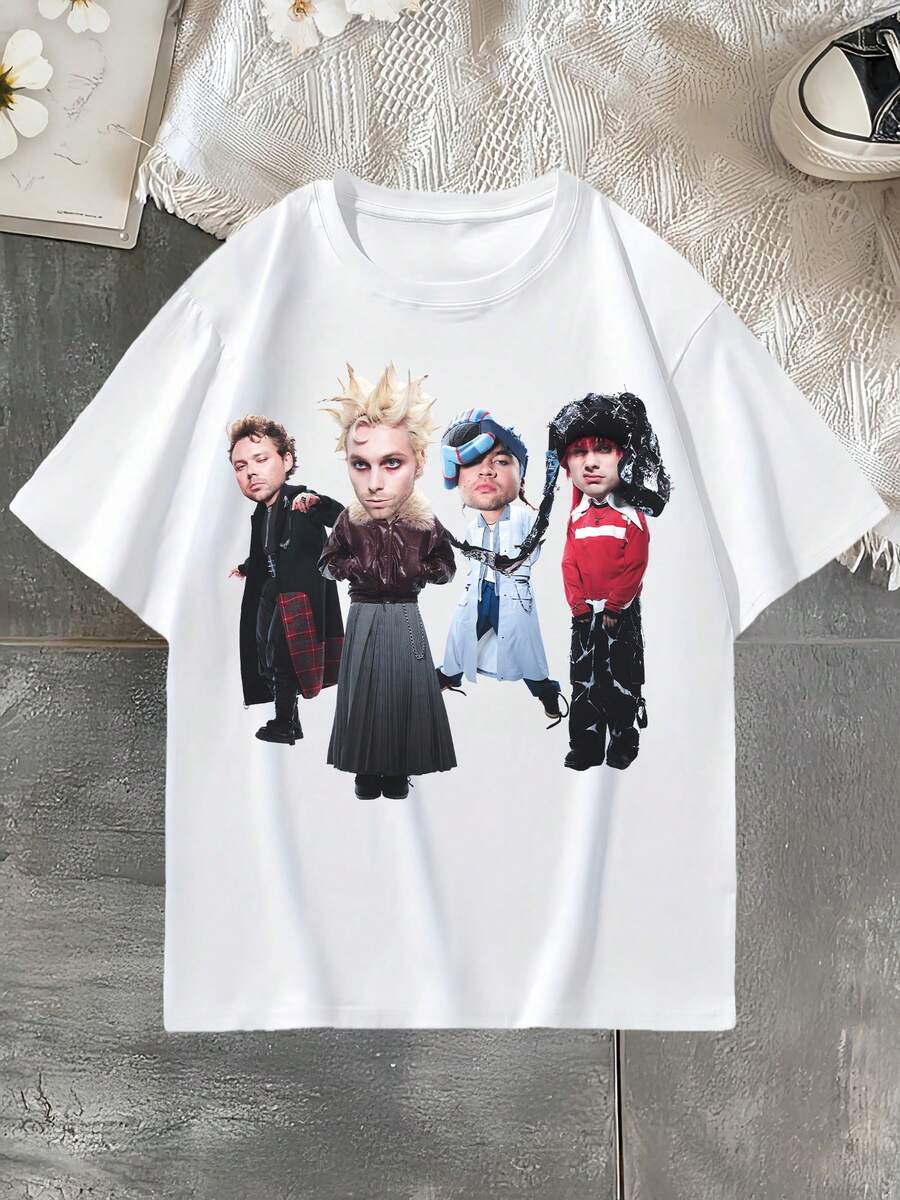 5 Seconds Of Summer Printed Men's Sports T-Shirt With Crew Neck And Short Sleeves - White - View 1
