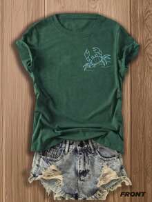 3 Camisetas de Algodón Estampadas a Doble Cara, Cómodas, Elegantes con Diseño Minimalista, Casuales y Versátiles, Estilo INS con Diseño de Cangrejo en el Pecho, Camisetas Vintage, Camisetas Gráficas Streetwear|Moda Urbana Local de Primavera/Verano||Uso Casual Diario Primavera Verano Moderno Moldeador|Conjunto de verano para mujer, ropa para vacaciones|Blusas elegantes para mujer, ropa de primavera, blusas de verano. - Blanco - Ver 6