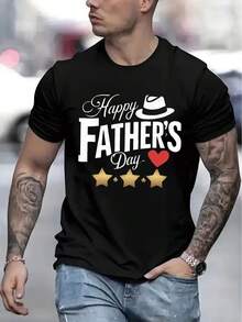 Men's Comfortable Crew Neck Casual Cotton Short Sleeve Soft Breathable Top Men's Clothing Summer Spring Street Style Fashion Cotton Letter Print T-Shirt - 黑色 - 查看 3