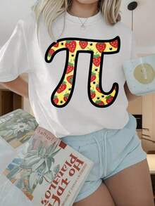 Women's Short-Sleeved, Round-Neck T-Shirt. Black T-Shirt With A Pi Mathematical Symbol, Casual And Fun Print, Ideal For Pi Day And Math Lovers. The Fun Prints Are Suitable For Christmas Parties, Sports Activities, Holiday Parties, Outings, And Other Festive Gifts (220g). - 白色的 - 查看 4