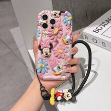 Disney Mickey Mouse Clubhouse Phone Case : 3D Fluffy Pattern Border Protector Phone Soft Phone Case With A Free Cute Mickey Bracelet Chain Lanyard, Mickey, Minnie, Goofy, Donald Duck, Daisy Duck, Pluto, For Apple 17 Promax 17 Pro 16 15 14 13 12 11 Pro Max XS Max X XR Soft Cover Summer Phone Case - 白色 - 查看 1