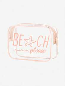 透明“BEACH PLEASE”化妆包，5色透明PVC材质，海星印花，防水旅行化妆收纳包，带拉链，轻便收纳袋，适合海滩旅行、泳池日和度假，适合女性、女孩、旅行者和海滩爱好者，是复活节、暑假和送礼的完美之选，多功能用途，可用作化妆包、洗漱包、沙滩包和旅行收纳包。 - 彩色 - 查看 16