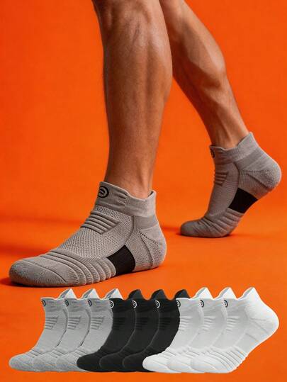 5 Pairs Men's Athletic Ankle Socks, Cushioned Low Cut Sports Socks With Arch Support, Reinforced Heel & Toe Performance Socks For Running Basketball Gym Training