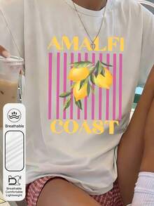 Plus Size Women Lemon Graphic Round Neck Short Sleeve Casual T-Shirt, Summer White - White - View 4