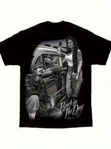 David Gonzales Retro Lowrider-Shirt - Vintage Car & Back In Day Graphic, Chola Cultural Art, G Heavyweight Cotton, Regular Fit Short Sleeve Tee Men, Casual Streetwear, Hand Wash Only, Breathable Summer Top, Bohemian Fashion Shirt, Comfortable Fabric - màu đen - Xem 6