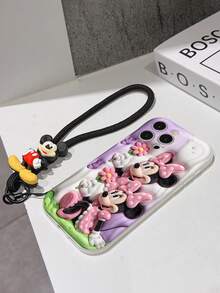 Disney Mickey Mouse Clubhouse Phone Case : 3D Fluffy Pattern Border Protector Phone Soft Phone Case With A Free Cute Mickey Bracelet Chain Lanyard, Mickey, Minnie, Goofy, Donald Duck, Daisy Duck, Pluto, For Apple 17 Promax 17 Pro 16 15 14 13 12 11 Pro Max XS Max X XR Soft Cover Summer Phone Case - trắng - Xem 7