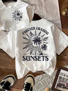 100% Cotton Women's T-Shirts 2026 Creative Coconut Tree Print Women's T-Shirt, Comfortable And Colorful Korean Style T-Shirts - White - View 5