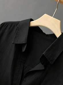 White Minimalist Shacket For Women, Mid-Length, Versatile, Spring/Summer Black - Black - View 3