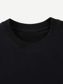 Men's 100% Cotton American Short Sleeve T-Shirt, Loose And Oversized Style For Summer, Modern And Versatile Half Sleeve Top - 黑色 - 查看 3