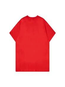 Women's Round Neck T-Shirt, Made Of Lightweight And Breathable Cotton, Limited Edition, With Anime Print And Letter 'a', Simple Design, Comfortable And Breathable, Suitable For Casual Daily Wear, Showing A Natural And Elegant Style, A Must-Have For Summer Parties, Local Shipping, Bow And Feather Detail, Lightweight Cotton. - 紅色 - 查看 5