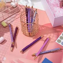 5pcs Retractable Elegant Neutral Pens, Medium Metal Tip, Round Body, Fashionable Shiny Design, Suitable For School, Office, Valentine's Day, Graduation And Holiday Gifts - Multicolor - View 2