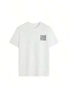 Camiseta de ocio para mujerdemangacortaconcuelloredondoyestampadodelafraseLacreenciasúperelmiedo",estilocasualyderesortunartículoesencialdiarioparamujeres. Camisetagráficoderesortparamujeres,superiordeveranoparamujeres americanasCorte holgado informal de verano - Blanco - Ver 5