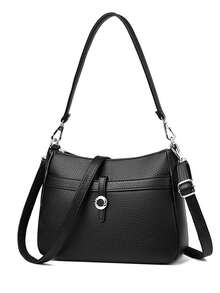 Sac bandoulière en cuir souple et léger pour maman, grande capacité, porte-monnaie et téléphone, sac à épaule, style urbain minimaliste - Noir - Voir 6