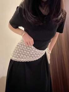 1件女士新款蕾丝层叠半身裙，三角腰带裙摆半身裙 - 彩色 - 查看 2