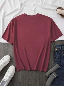 Talla Grande - Talla Grande - Camiseta de Mujer Roja con Estampado de Letras CANADA, Cuello Redondo, Talla Grande - Burdeos - Ver 2