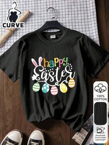 Blusa de manga corta de 100% algodón con estampado de frutas y letras para mujer de talla grande, camiseta gráfica, tela suave, ropa de algodón, ropa para exteriores, estampado impreso, camiseta de verano para mujer, blusa, top de verano, atuendo de vacaciones, estilo de viaje, ambiente de playa, ropa de resort minimalista en blanco - Negro - Ver 1