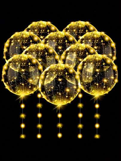 20pcs Colorful LED Light Balloons, Transparent Balloons, LED Flashing Bubble Balloons With Light Sticks, Glowing Bubble Balloons, Flashing Handles, Luminous Bubble Balloons, Helium Bubble Balloons, Suitable For Party Glow Stick Supplies