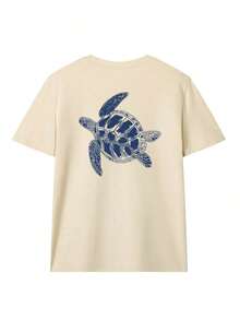 Camiseta de manga corta para mujer, estilo casual de verano, con estampado de tortuga marina, corte holgado, cuello redondo, color albaricoque, top moderno para el día a día, adecuado para uso diario en vacaciones, top blanco. - Albaricoque 3 - Ver 4