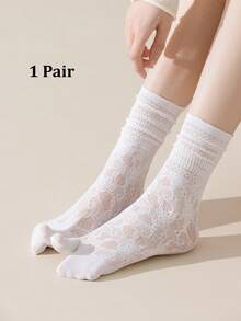 1/3 Pairs Of White Hollow Lace Socks, Spring And Summer Thin Two Toe Socks, Split Toe Socks, Women's Mid Leg Socks, Straight Leg Socks, - Multicolor - View 22